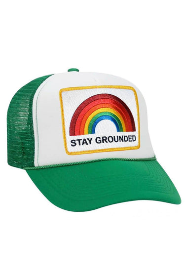 STAY GROUNDED TRUCKER HAT Trucker Hat Aviator Nation KELLY GREEN // WHITE