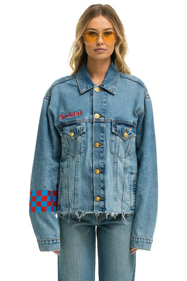 STOKED BOLT SMILEY OVERSIZED CUTOFF DENIM JACKET - VINTAGE Denim Jacket Aviator Nation
