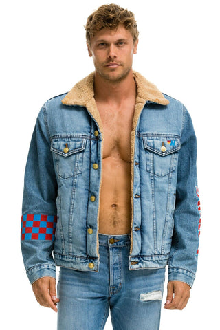 STOKED BOLT SMILEY RANCH SHERPA DENIM JACKET- SUPER LIGHT Denim Jacket Aviator Nation