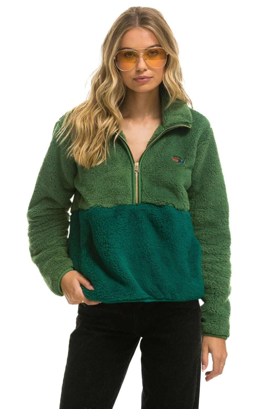 TEDDY APRES HALF ZIP COLOR BLOCK JACKET - GARDEN GREEN Women's Outerwear Aviator Nation