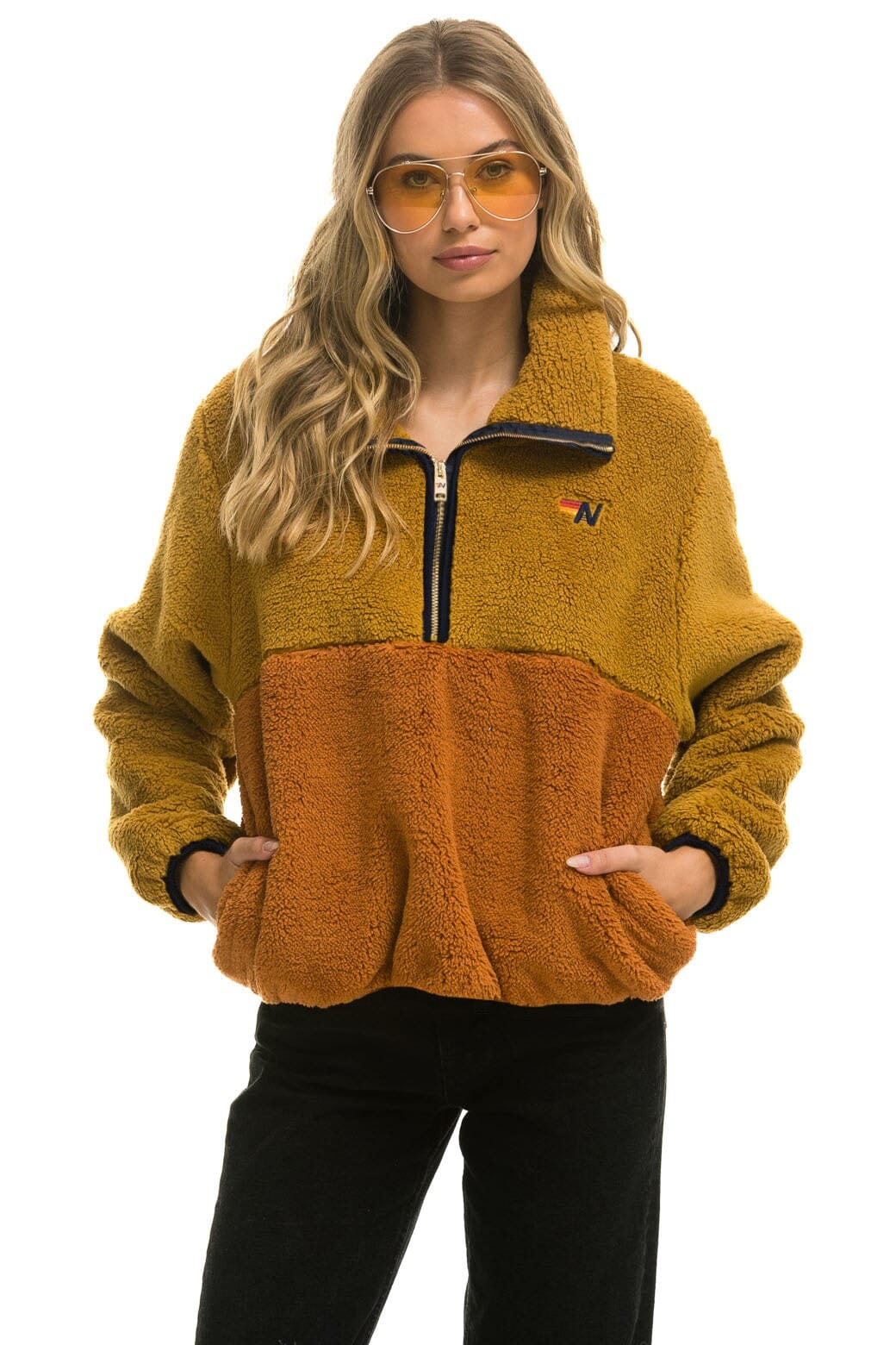 TEDDY APRES HALF ZIP COLOR BLOCK JACKET - HONEY Women's Outerwear Aviator Nation