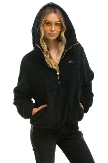 TEDDY APRES HOODED HALF ZIP JACKET - BLACK Women's Outerwear Aviator Nation
