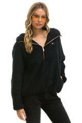 TEDDY APRES HOODED HALF ZIP JACKET - BLACK Women's Outerwear Aviator Nation
