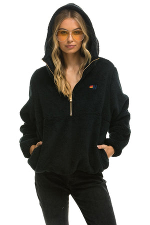 TEDDY APRES HOODED HALF ZIP JACKET - BLACK