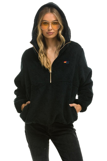 TEDDY APRES HOODED HALF ZIP JACKET - BLACK Women's Outerwear Aviator Nation