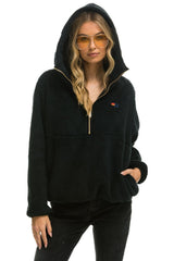 TEDDY APRES HOODED HALF ZIP JACKET - BLACK Women's Outerwear Aviator Nation