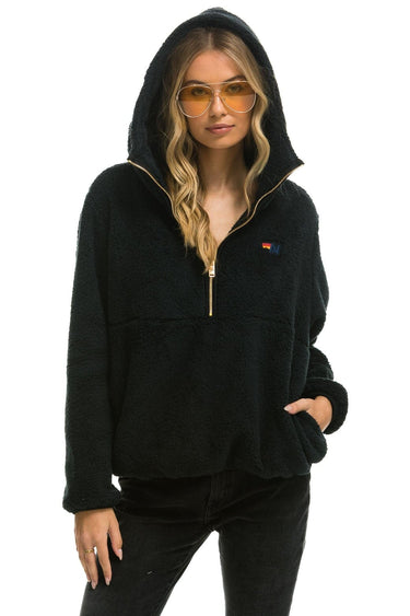 TEDDY APRES HOODED HALF ZIP JACKET - BLACK Women's Outerwear Aviator Nation