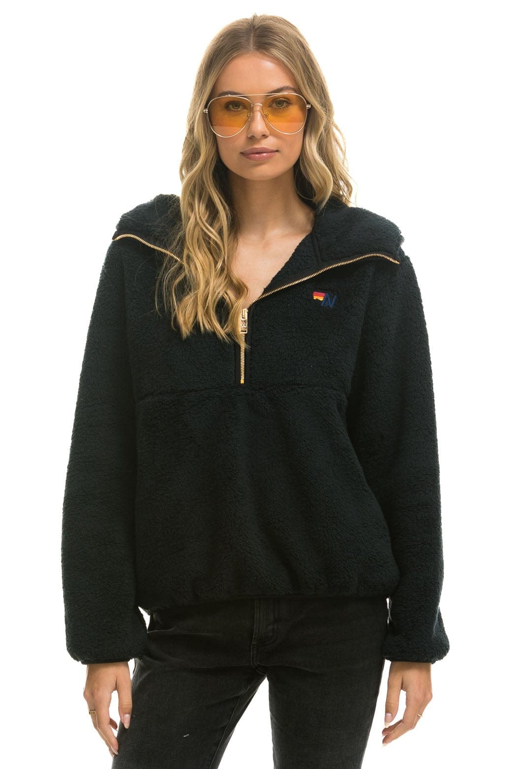 TEDDY APRES HOODED HALF ZIP JACKET - BLACK Women's Outerwear Aviator Nation