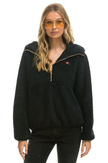 TEDDY APRES HOODED HALF ZIP JACKET - BLACK Women's Outerwear Aviator Nation