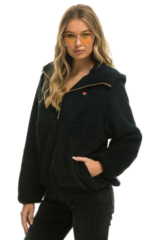 TEDDY APRES HOODED HALF ZIP JACKET - BLACK Women's Outerwear Aviator Nation
