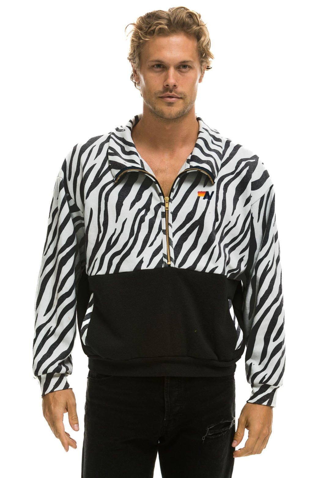 TEDDY FLEECE UNISEX HALF ZIP COLOR BLOCK JACKET - ZEBRA Sweatshirt Aviator Nation