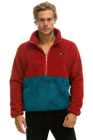 TEDDY UNISEX HALF ZIP COLOR BLOCK JACKET - CHERRY Jacket Aviator Nation