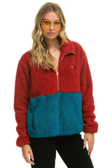 TEDDY UNISEX HALF ZIP COLOR BLOCK JACKET - CHERRY Unisex Outerwear Aviator Nation