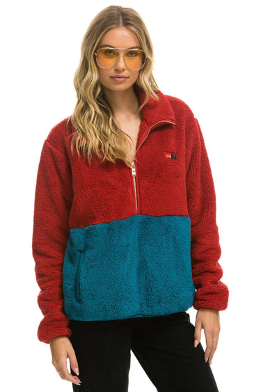 TEDDY UNISEX HALF ZIP COLOR BLOCK JACKET - CHERRY Unisex Outerwear Aviator Nation