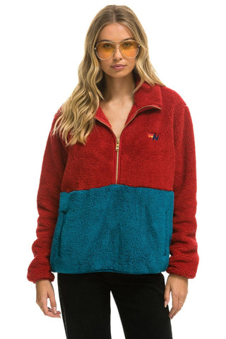 TEDDY UNISEX HALF ZIP COLOR BLOCK JACKET - CHERRY Unisex Outerwear Aviator Nation