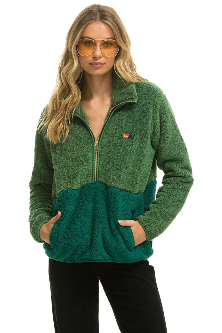 TEDDY UNISEX HALF ZIP COLOR BLOCK JACKET - GARDEN GREEN Unisex Outerwear Aviator Nation