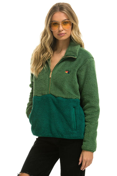 TEDDY UNISEX HALF ZIP COLOR BLOCK JACKET - GARDEN GREEN Unisex Outerwear Aviator Nation