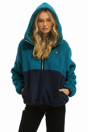 TEDDY APRES HOODED HALF ZIP COLOR BLOCK JACKET - CAPRI