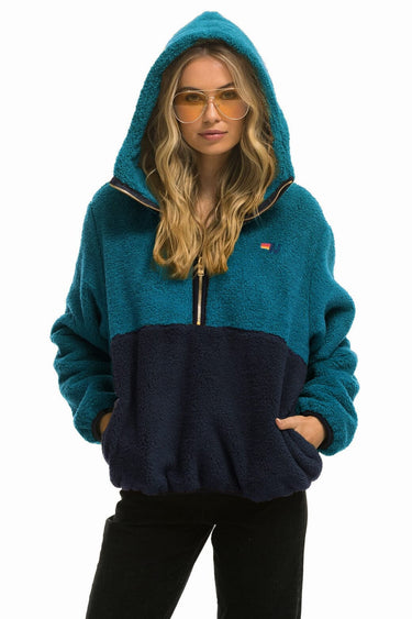 TEDDY UNISEX HOODED HALF ZIP COLOR BLOCK JACKET - CAPRI Unisex Outerwear Aviator Nation