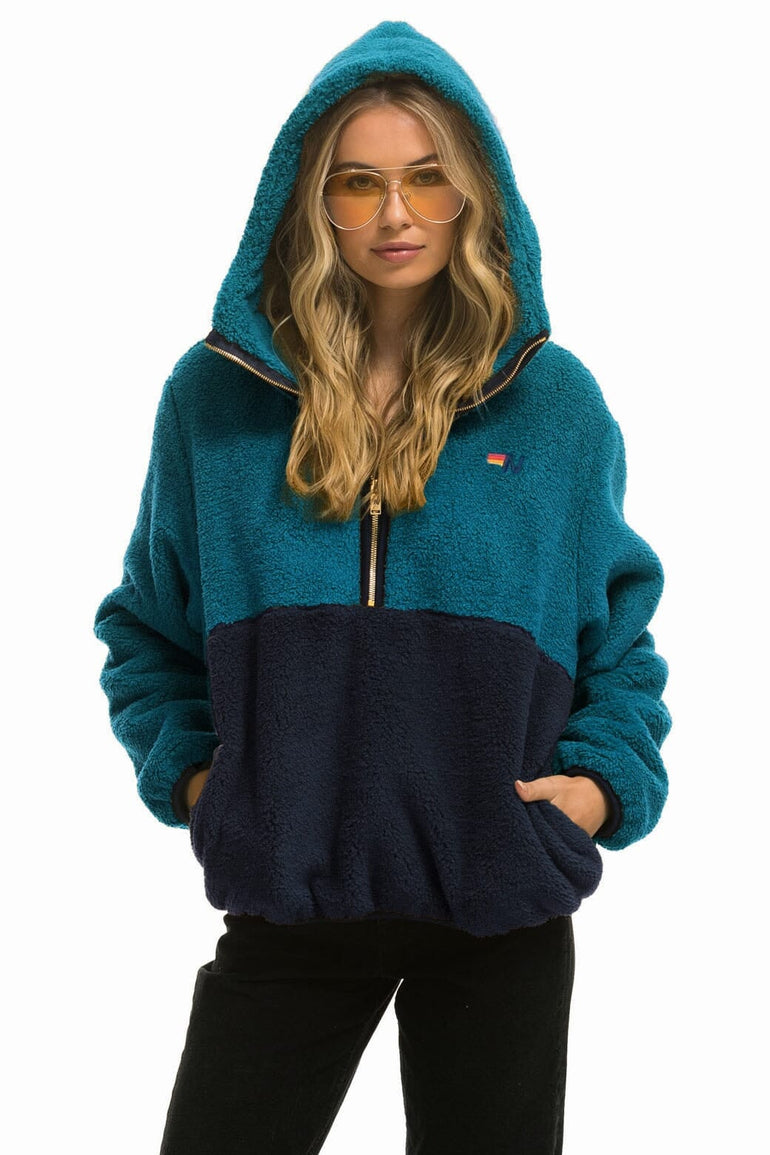 TEDDY UNISEX HOODED HALF ZIP COLOR BLOCK JACKET - CAPRI Unisex Outerwear Aviator Nation