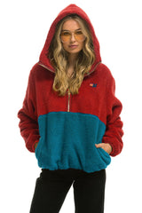 TEDDY UNISEX HOODED HALF ZIP COLOR BLOCK JACKET - CHERRY Unisex Outerwear Aviator Nation