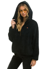 TEDDY UNISEX HOODED HALF ZIP JACKET - BLACK Women's Outerwear Aviator Nation