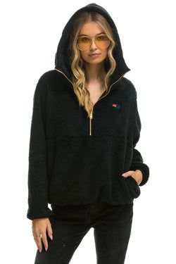 TEDDY UNISEX HOODED HALF ZIP JACKET - BLACK Women's Outerwear Aviator Nation