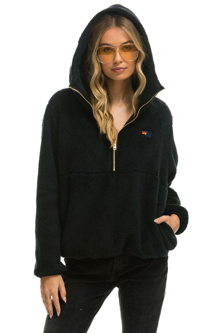 TEDDY UNISEX HOODED HALF ZIP JACKET - BLACK Women's Outerwear Aviator Nation