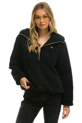 TEDDY UNISEX HOODED HALF ZIP JACKET - BLACK Women's Outerwear Aviator Nation