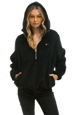 TEDDY UNISEX HOODED HALF ZIP JACKET - BLACK Women's Outerwear Aviator Nation