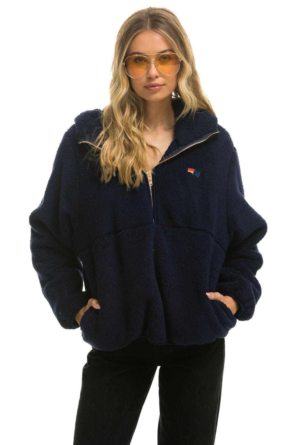 TEDDY UNISEX HOODED HALF ZIP JACKET - NAVY Women's Outerwear Aviator Nation