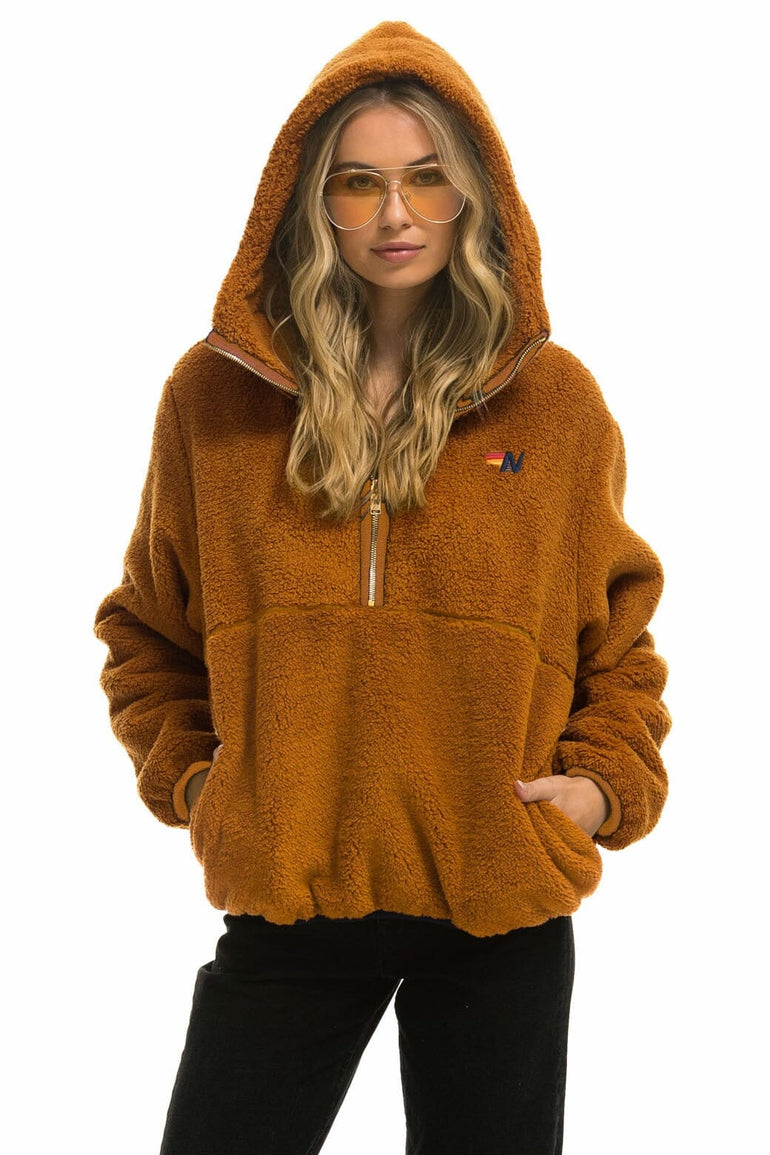 TEDDY UNISEX HOODED HALF ZIP JACKET - WHISKEY Women's Outerwear Aviator Nation