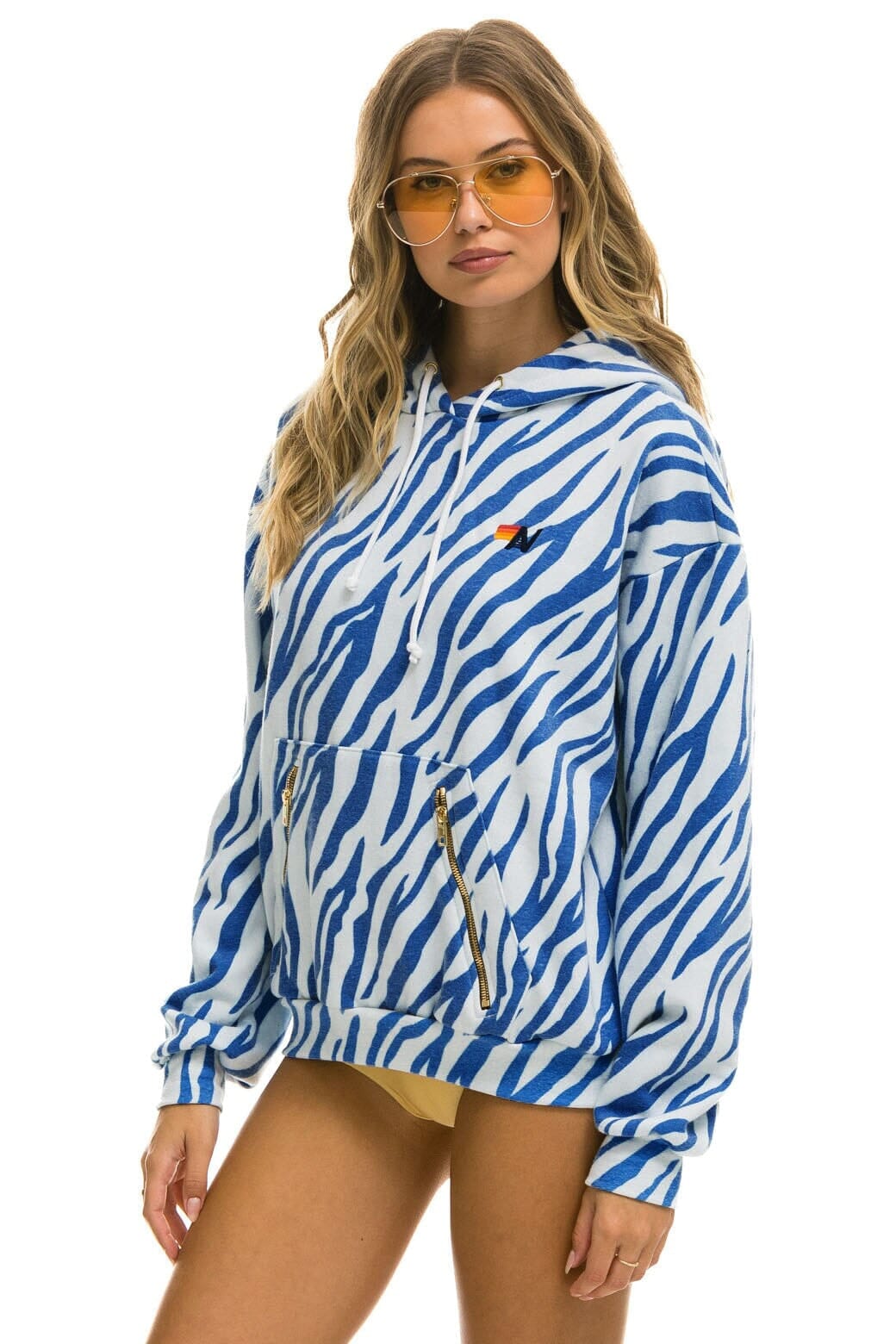 TIGER RELAXED PULLOVER HOODIE WITH ZIPPER POCKETS - BLUE TIGER Hoodie Aviator Nation
