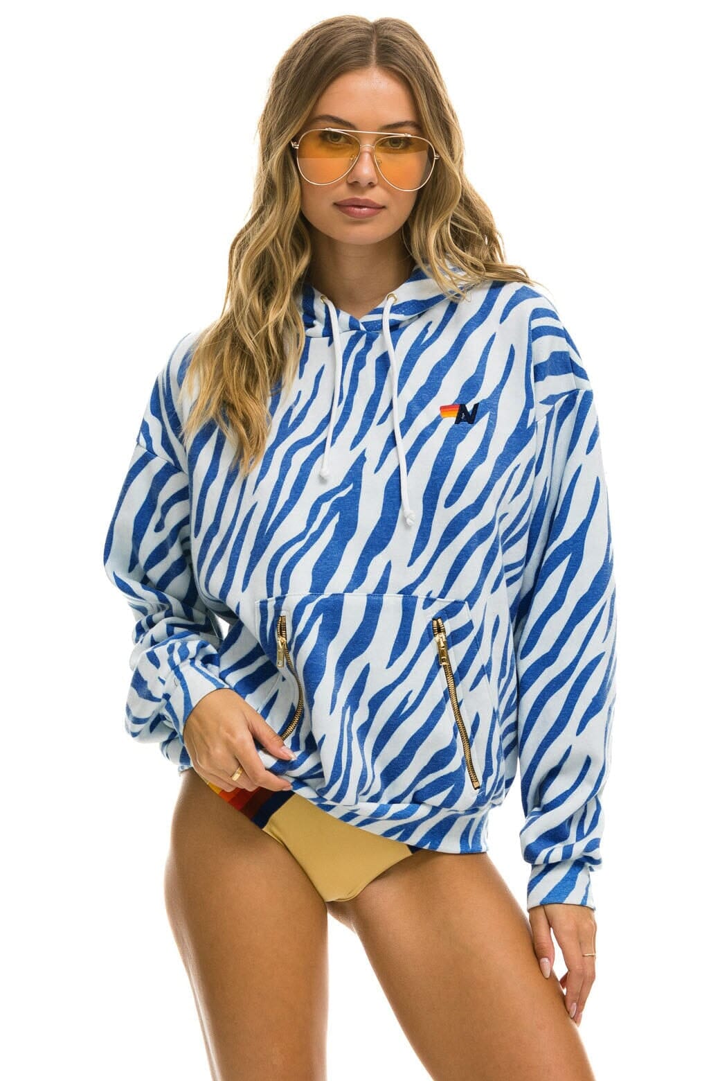 TIGER RELAXED PULLOVER HOODIE WITH ZIPPER POCKETS - BLUE TIGER Hoodie Aviator Nation