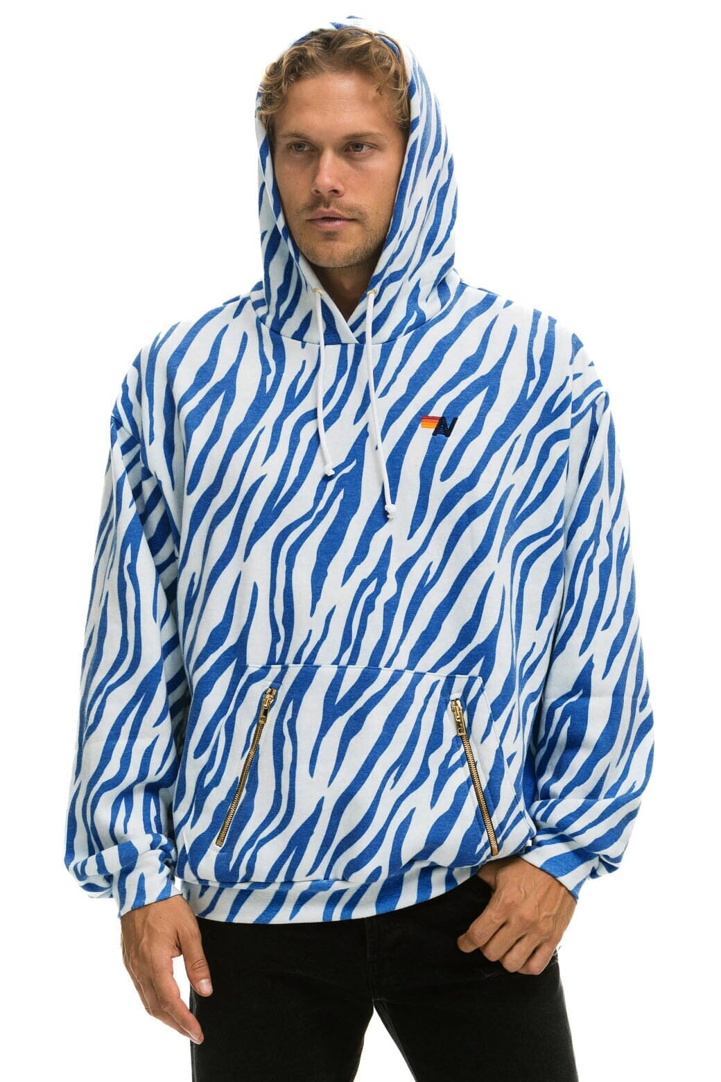 TIGER RELAXED PULLOVER HOODIE WITH ZIPPER POCKETS - BLUE TIGER Hoodie Aviator Nation