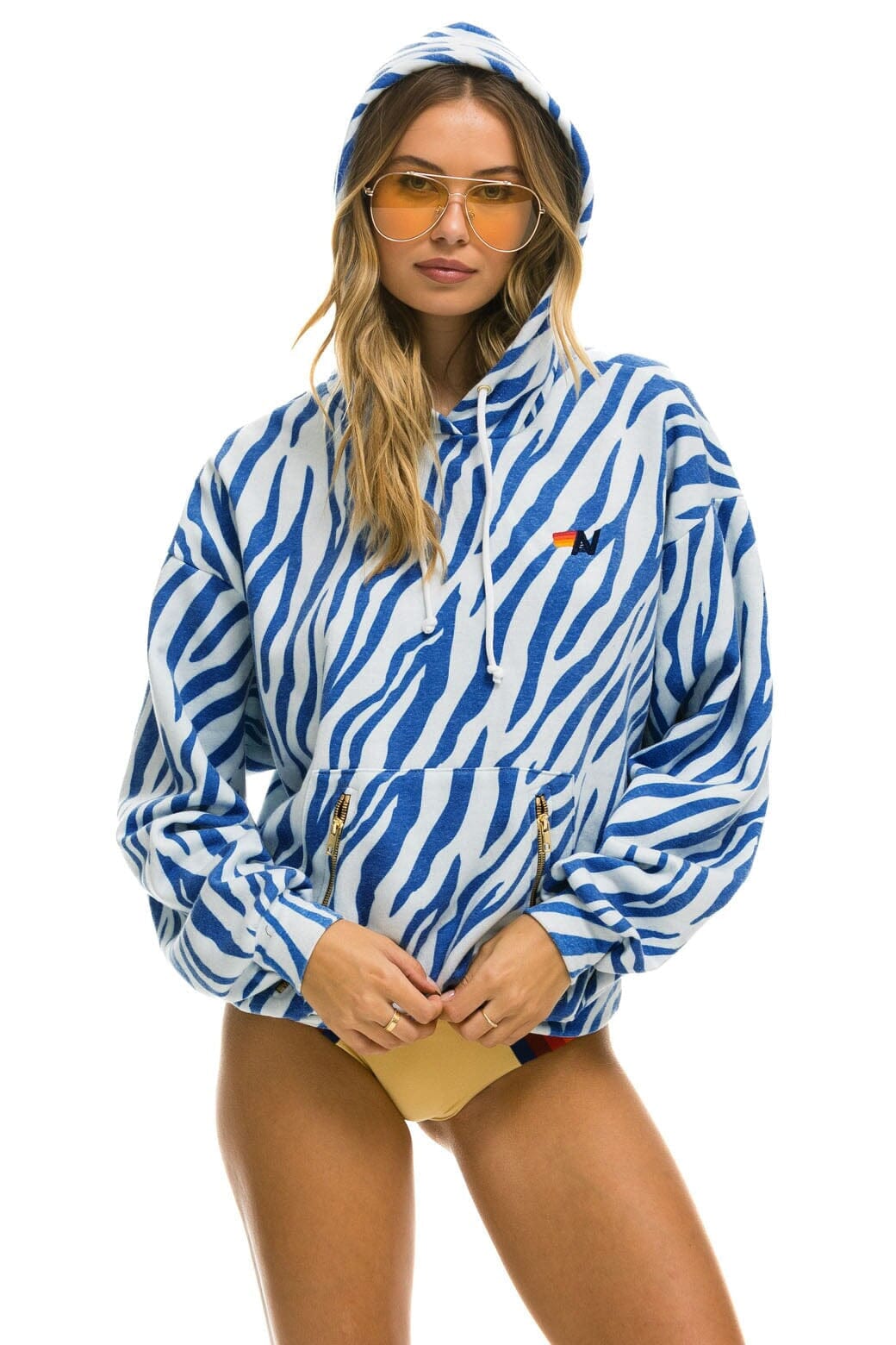 TIGER RELAXED PULLOVER HOODIE WITH ZIPPER POCKETS - BLUE TIGER Hoodie Aviator Nation
