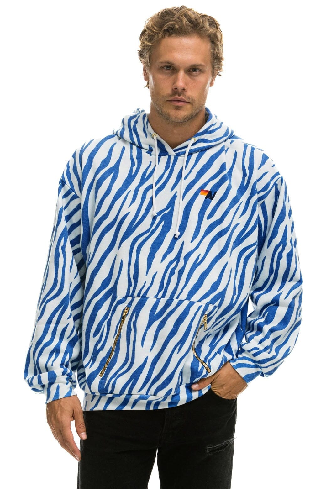 TIGER RELAXED PULLOVER HOODIE WITH ZIPPER POCKETS - BLUE TIGER Hoodie Aviator Nation