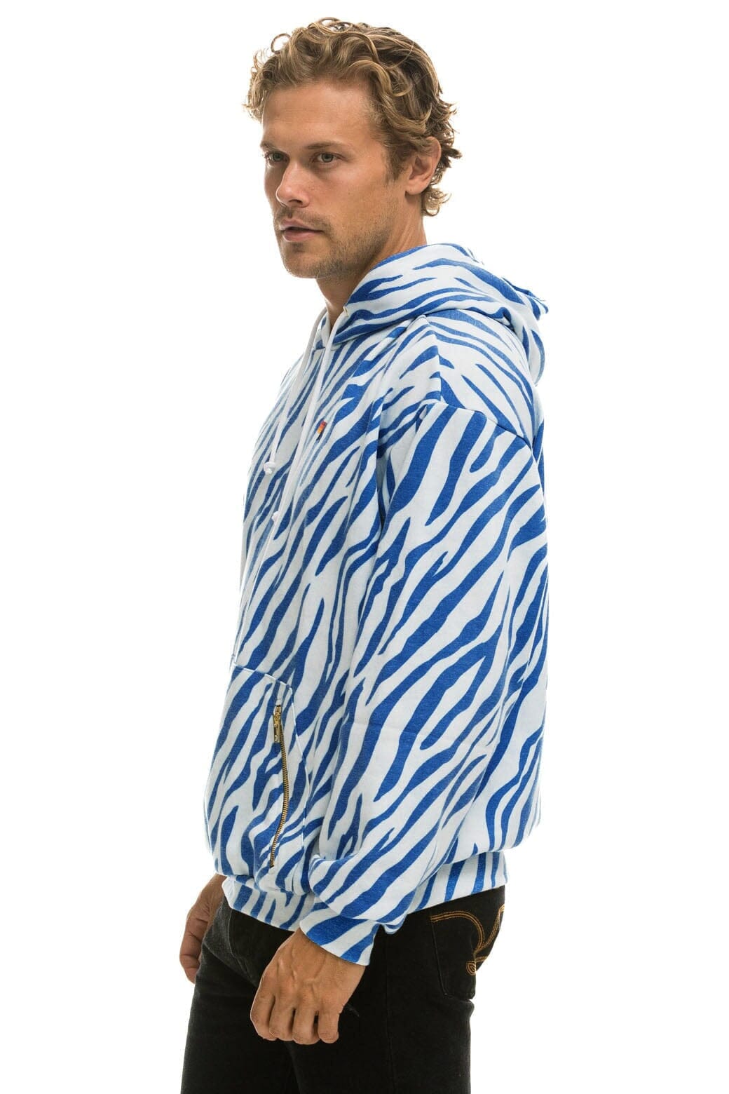 TIGER RELAXED PULLOVER HOODIE WITH ZIPPER POCKETS - BLUE TIGER Hoodie Aviator Nation