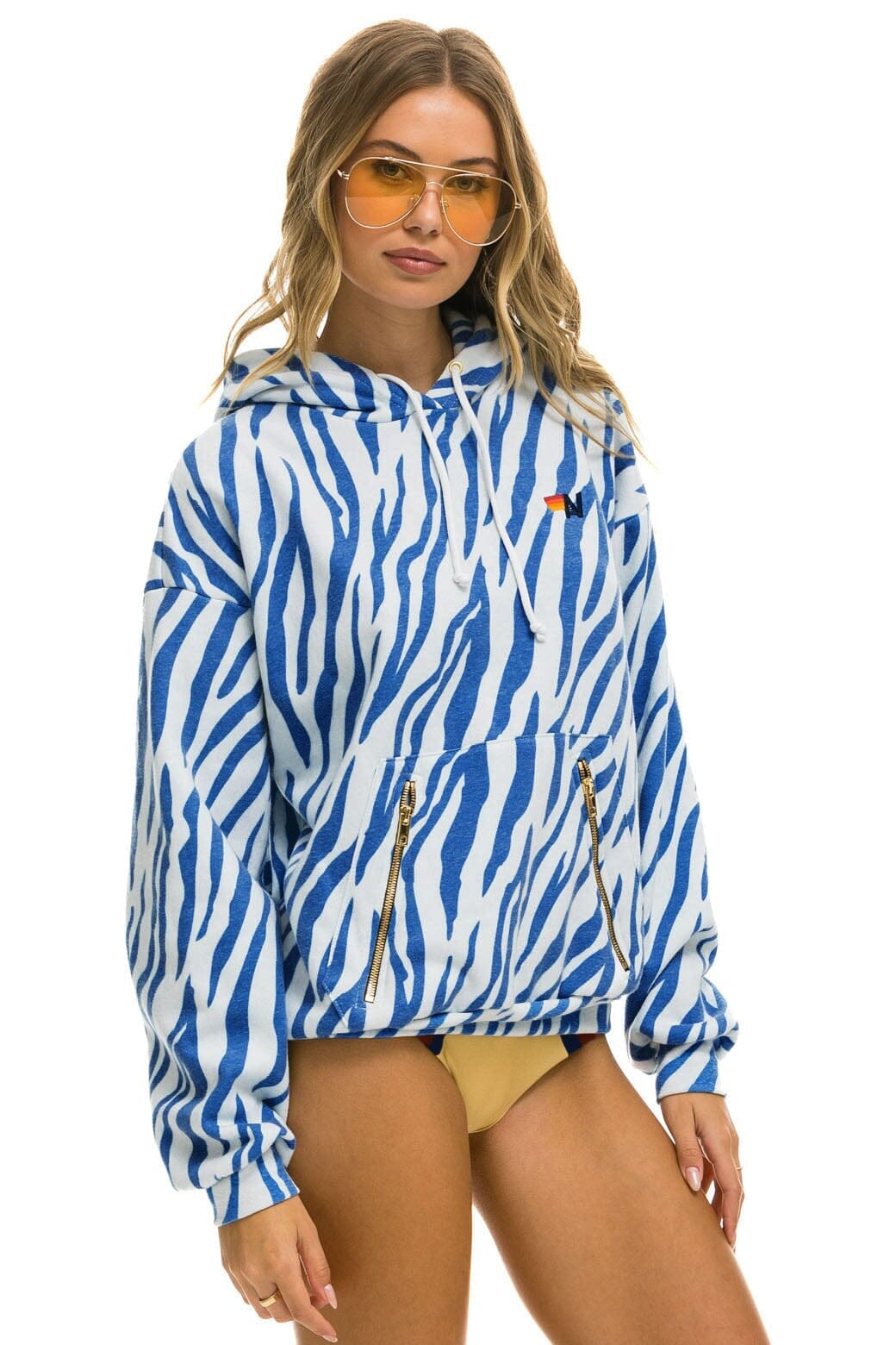 TIGER RELAXED PULLOVER HOODIE WITH ZIPPER POCKETS - BLUE TIGER Hoodie Aviator Nation