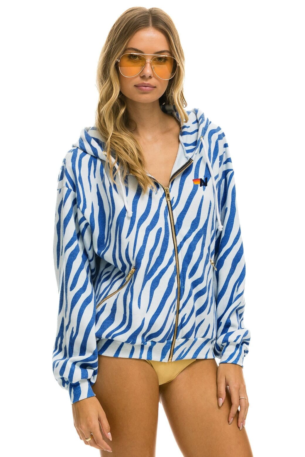 TIGER RELAXED ZIP HOODIE WITH POCKETS - BLUE TIGER Hoodie Aviator Nation