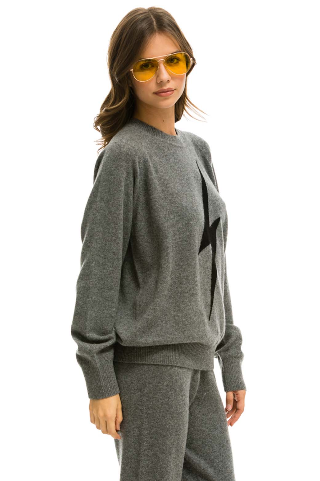 UNISEX BOLT CASHMERE LIGHT SWEATER - DEEP HEATHER // BLACK BOLT Sweatshirt Aviator Nation