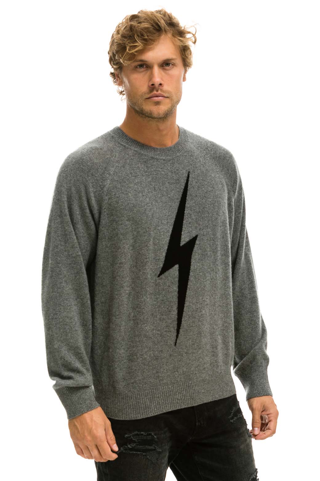 UNISEX BOLT CASHMERE LIGHT SWEATER - DEEP HEATHER // BLACK BOLT Sweatshirt Aviator Nation