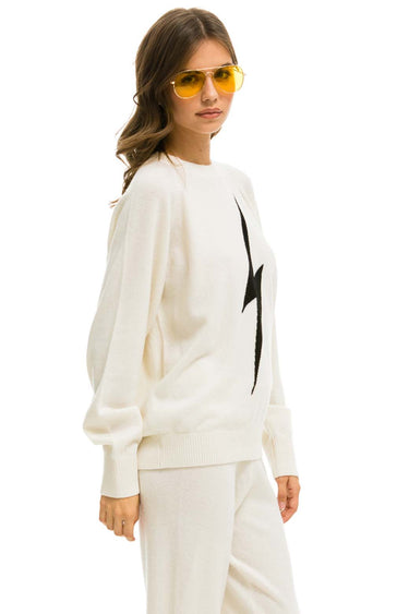 UNISEX BOLT CASHMERE LIGHT SWEATER - VINTAGE WHITE // BLACK BOLT Sweatshirt Aviator Nation