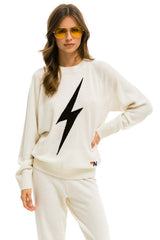 UNISEX BOLT CASHMERE LIGHT SWEATER - VINTAGE WHITE // BLACK BOLT Sweatshirt Aviator Nation
