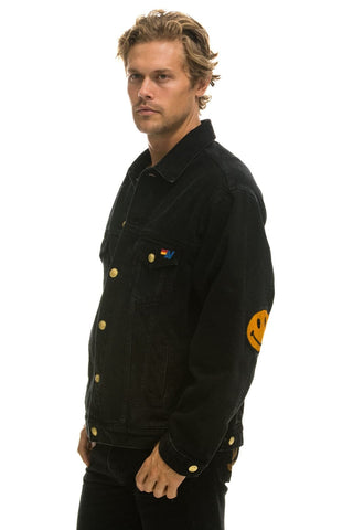 UNISEX OVERSIZED CONCERT 4 POCKET DENIM JACKET - VINTAGE BLACK Denim Jacket Aviator Nation