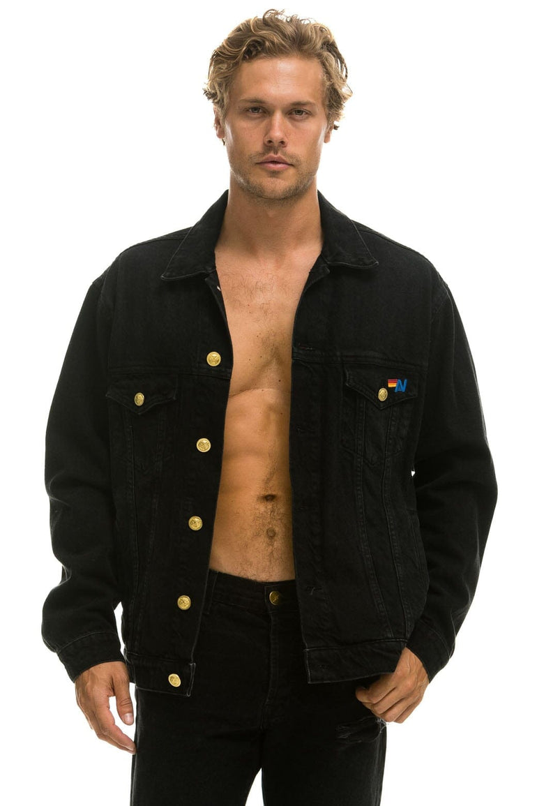 UNISEX OVERSIZED CONCERT 4 POCKET DENIM JACKET - VINTAGE BLACK Denim Jacket Aviator Nation