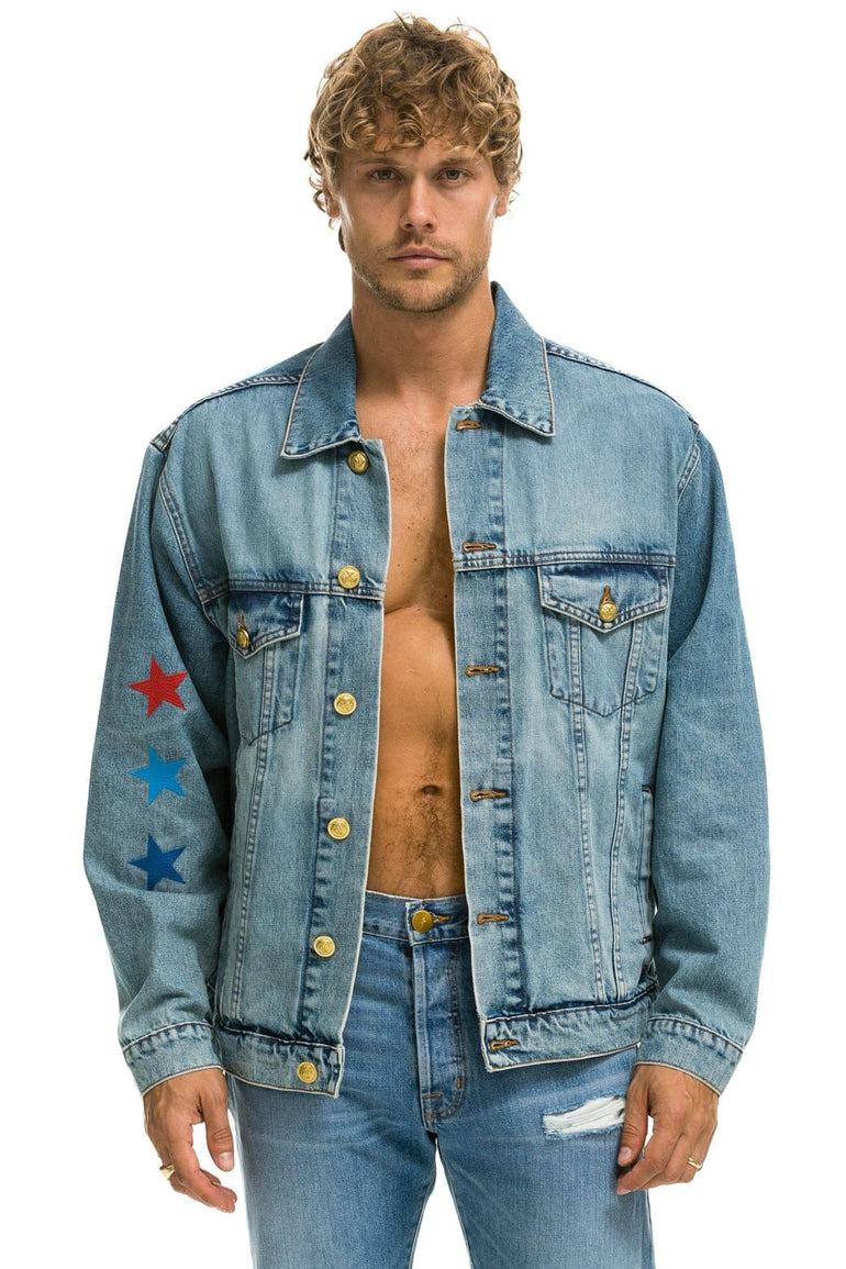 UNISEX OVERSIZED CONCERT 4 POCKET DENIM JACKET - VINTAGE Denim Jacket Aviator Nation