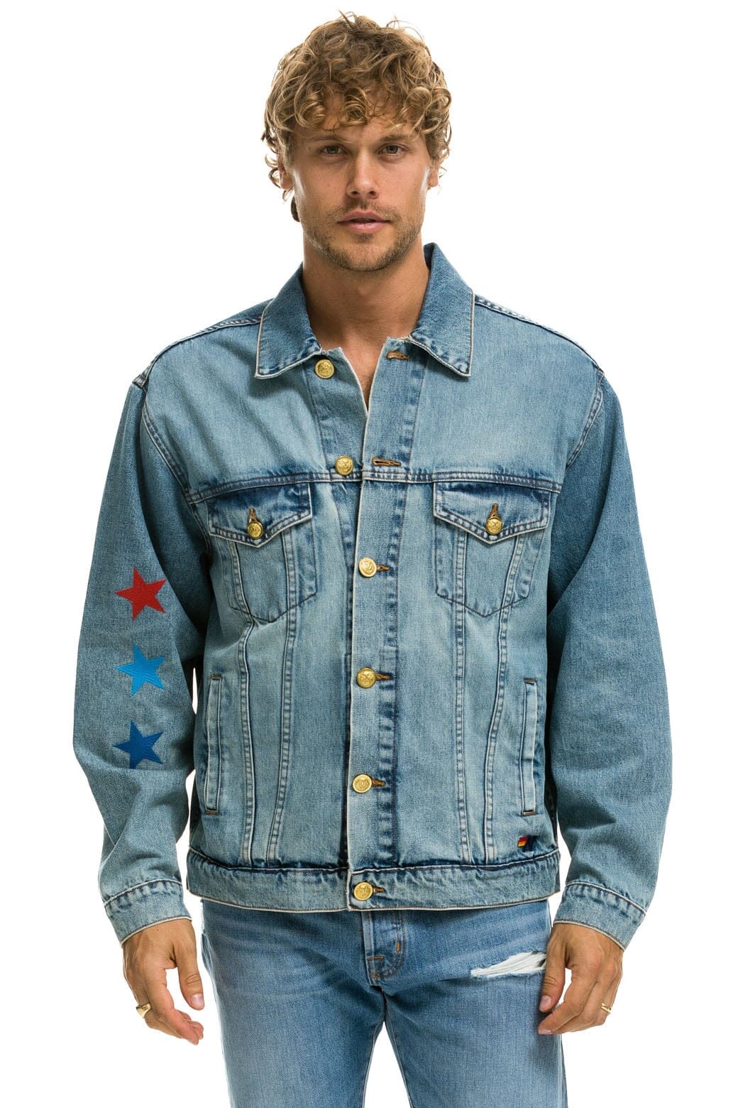 UNISEX OVERSIZED CONCERT 4 POCKET DENIM JACKET - VINTAGE Denim Jacket Aviator Nation