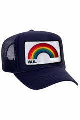 VAIL RAINBOW VINTAGE LOW RISE FOAM TRUCKER HAT Aviator Nation NAVY