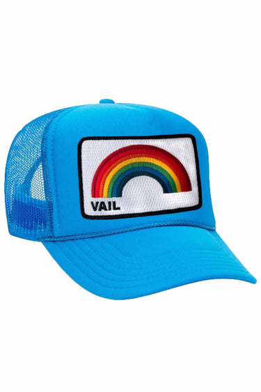 VAIL RAINBOW VINTAGE LOW RISE FOAM TRUCKER HAT Aviator Nation NEON BLUE